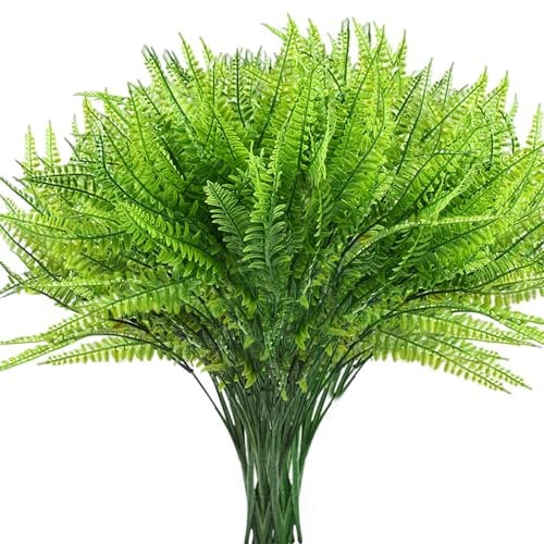 TUAKIMCE 12 Stück Künstliche Farn Pflanzen Kunstpflanzen Farnpflanzen, Dekopflanzen Farn Kunstpflanzen wie echt Grün, künstliche Balkonpflanzen für Tischdeko Garten Vase Dekoration