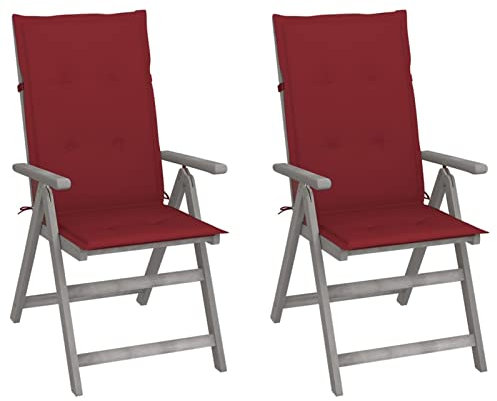 ZEYUAN Verstellbare Gartenstühle 2 STK. mit Auflagen, Gartenmöbel, Balkonstühle, Hochlehner, Balkonmöbel, Bistrostuhl, Balkonset, Garten Stühle, Armlehnenstuhl, Massivholz Akazie