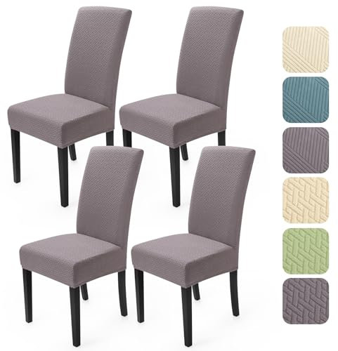 Stuhlhussen 4er Set Stretch Stuhlbezug Universal Jacquard Esszimmerstühle Stuhlhussen Abnehmbar Waschbar Hussen Für Stühle Dekoration Stuhlbezug für Esszimmer Bankett Hotel (Dunkelgrau, 4er Set)-T