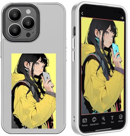 Youery Ink Screen Smartphone-Hülle, Kompatibel mit iPhone, von 3,5-Zoll-Bildern auf der Hülle, Custom Image Display AI Cell Phone Case, TPU Rubber DIY Phone Case (Grau, iPhone 15 Pro)
