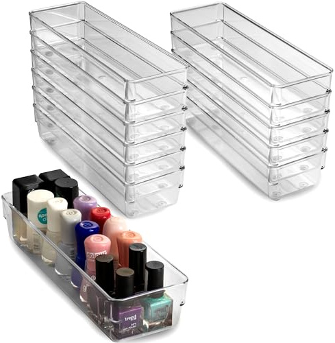 12x Schubladen Ordnungssystem 24x8cm klar transparent 5,5cm Bad Büro Box
