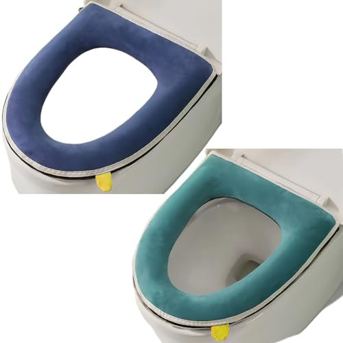Wuyue Hua 2 Pieces Thicker Bathroom Soft Toilet Seat Cover Pad with Handle Toilet Lid Cover Cushion Soft Thicker Washable Fits Oval Toilet Seats (Green+Grey)