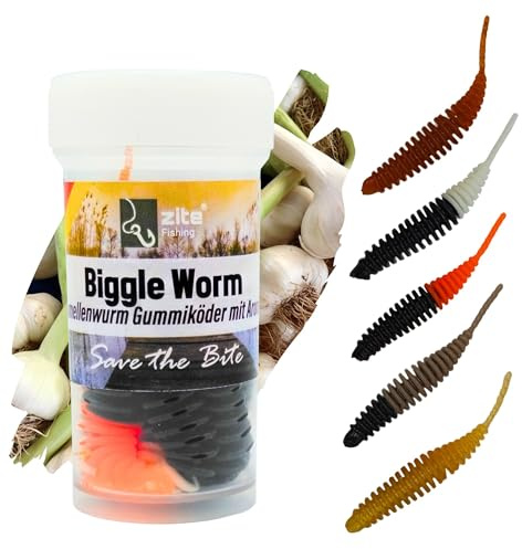 Zite Fishing Biggle Worm Gummiköder 6,5cm | 8 Stück Lamellen-Gummiwurm für | Ultra Light Forellen Angeln | Made in Germany | 100% Phthalatfrei
