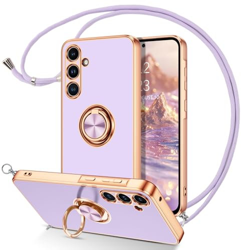 DOMAVER Coque Samsung A55 avec Cordon, Corde et Anneau 360° Bague, Etui avec Collier Lanière Case Souple TPU Bumper Antichoc Housse Téléphone pour Samsung A55, Violet