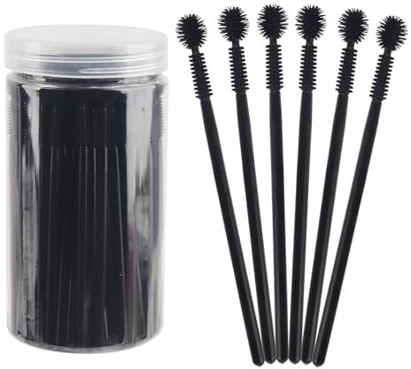 100Pcs Silicone Eyelash Brushes, Disposable Mascara Wands with Case Ball- Shape Eyelash Spoolies, Eyebrow Brushes Makeup Tool Kit Set(Black)