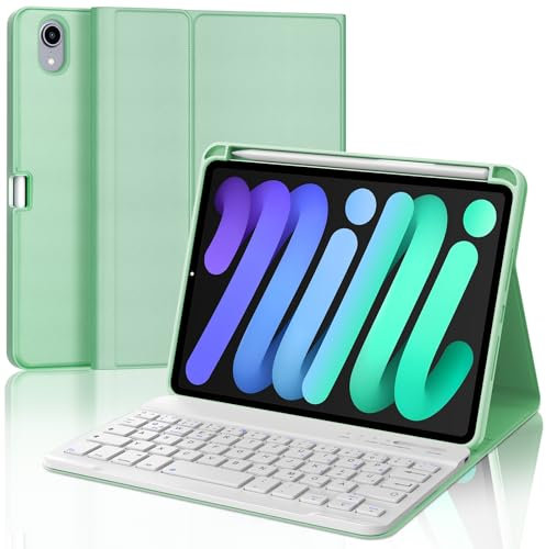 IVEOPPE Tastatur für iPad mini 7 (A17 pro) 2024 / Mini 6 2021, Hülle mit Tastatu Magnetisch Bluetooth Abnehmbare QWERTZ für iPad mini 6a/7a Generazione 8.3 Zoll, Grün