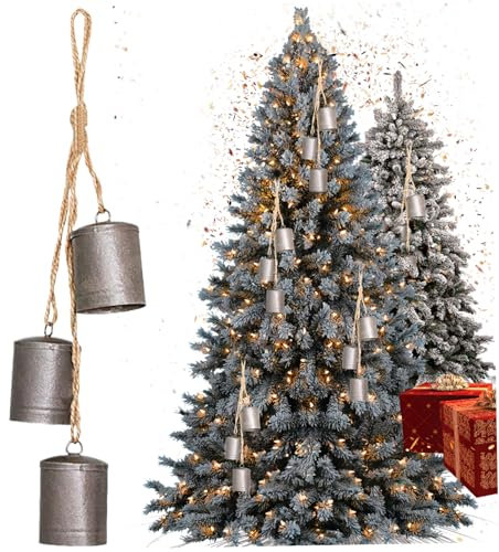 Christmas Silver Vintage 3 Bells Rustic Cow Bell With Jute Hanging Rope - 12 Inch Metal Christmas Tree Hanging Bell for Door Garden Wreaths Home Decor