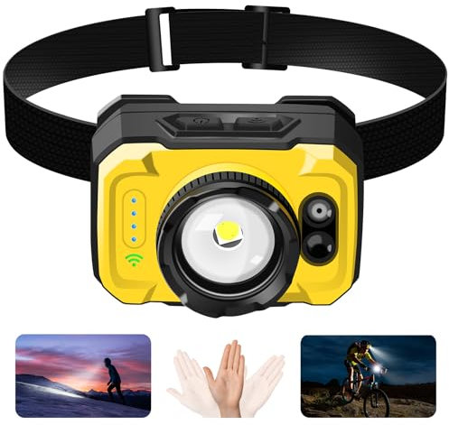 Masmejor Stirnlampe Wiederaufladbar, Kopflampe mit Bewegungsensor & Zoom, 1000 Lumen Superhell, 11 Lichtmodi, IP44 Wasserdicht für Laufen, Joggen, Camping, Angeln, Wandern