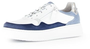 Gabor Damen Low-Top Sneaker, Frauen Halbschuhe,Strassenschuhe,Sportschuhe,Freizeitschuhe,Turnschuhe,Laufschuhe,Weiss/Jeans/Silber,35 EU / 2.5 UK