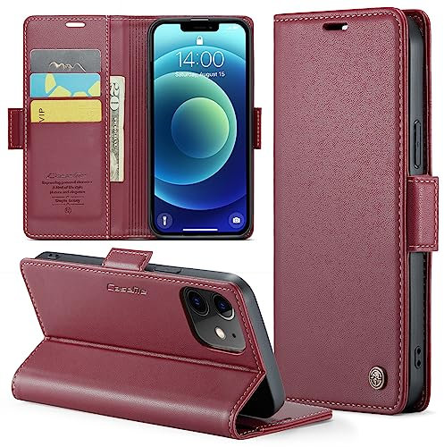 Rerzoiro for iPhone 12/12 Pro Case, Premium PU Leather Wallet Case Flip Cover with [RFID Blocking][Card Holder][Stand Function] Shockproof Protective for iPhone 12 Pro/12, Red