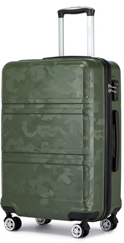 Kono Trolley Koffer Mittelgroß 4 Rollen Leicht Hartschalenkoffer Reisekoffer mit TSA Schloss, 65x41x26cm, 61Liter, Zwillingsrollen Rollkoffer, ABS Hartschale (Grün/Camouflage, L)