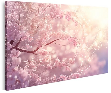 islandburner Bild auf Leinwand Rosa Blütenzweige im magischen Licht für Schlafzimmer Romantiker Spa Bilder Wandbilder Poster