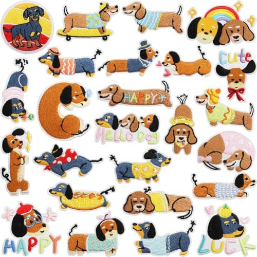25 Stück Süße Hunde-aufnäher Zum Aufbügeln, Dackel-gestickte Aufnäher Für Kleidung, Dackel-Applikationen Für Hüte, Jacken, Rucksäcke, Kleider, Schuhe