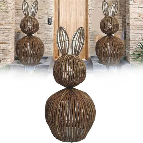 Wicker Bunny, Wicker Rabbits, Rattan Bunny, Osterhasen-Statue Rattan handgeflochtene Figur, Rattan Hasen Deko, Rattan Hase Outdoor, Rustic Rattan Easter Bunny Statue, Osterdeko Innen Outdoor