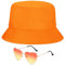 ZGCXRTO Orange Baumwolle Fischerhut Orange Brillen in Herzform,Sonnenblende Bucket Hat mit UV Schutz Sonnen Hut für Hippie Brillen Fasching Karneval Cosplay Kostüme Accessoires