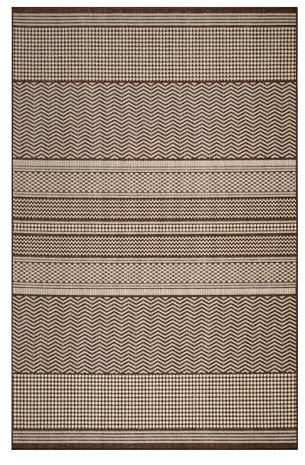 oKu-Tex In- & Outdoor Teppich UV-resistenter Teppich für draußen und drinnen gestreift Zick Zack, Veranda, Küche, Bad Sisaloptik beige braun, 200 x 290 cm