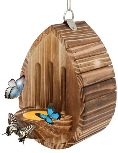 Schmetterlingshaus aus Holz, natürlicher Lebensraum mit Futterstation für Schmetterlinge, 13,5 x 19,5 x 9 cm, Haus der Schmetterlinge der Wildwelt, Hängezimmer für Bienen, Marienkäfer