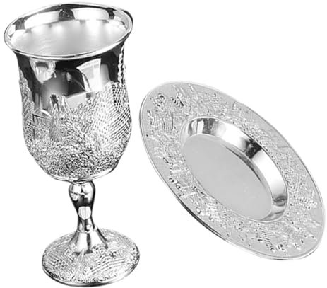 CIYODO 1satz Versilberter Kiddush Becher Mit Untertasse Eleganter Weinbecher Für Pessach Und Shabbat Symbol Jüdischer Tradition Geschenkoption Für Festlichkeiten Langlebiges Zinklegierungsmaterial