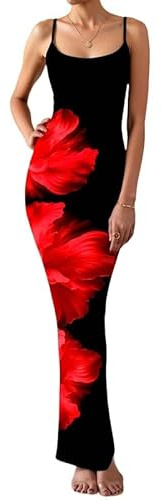 Sukiglam Mujer Vestido Largo Sexy sin Mangas Cuello Cuadrado Vestidos de Tirantes Elegante Estampado Floral Vestido Ajustado Verano Casual Bodycon Maxi Vestidos de Fiesta Cóctel Invitada Boda Club