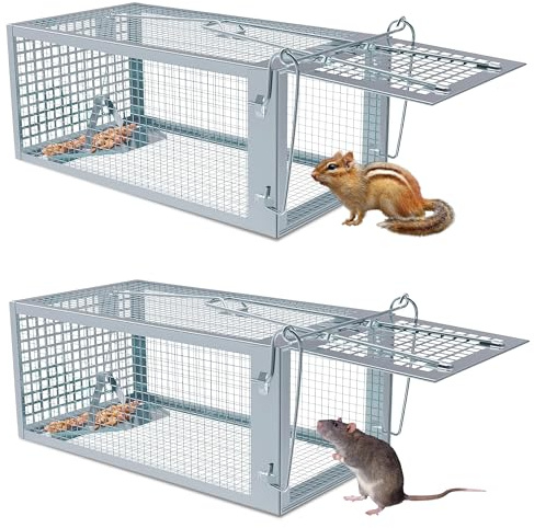 Trappola per Topi Vivi, 2 x Grande Gabbie Trappola per Interno e Esterno - Senza Uccidere e Riutilizzabile - Pronta all'Uso - Per Ratti e Piccoli Roditori