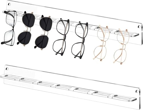 VOSSOT 2 PCS Acryl Brillenaufbewahrung Brillenständer Brillenhalter Wand Sonnenbrillen Wandmontage Organizer zum Aufhängen der Brille 38cm x 3.8cm Aufhänger für Eingangsregal