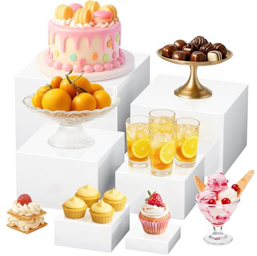 Espositore da Buffet per Aperitivo, set di 6 Alzate per Buffet Portare 3in+4in+5in+6in+7in+8in, Espositori in Acrilico Supporto Cubico Annidabile per Torte, Dessert, Oggetti da Collezione, Gioielli