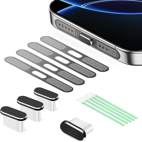 Balabaxer Staubschutz-Set für iPhone 14/15/16/17 Serie, USB-C-Ladebuchsen & Lautsprecher-Abdeckung, Staubschutzgitter, spritzwassergeschützt, Reinigungswerkzeug-Set, Handy-Pflegezubehör Geschenk