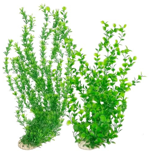 Kathson 23 Tall Aquarium Plastic Plants - 2 Pack Soft Fish Tank Decor, Artificial Green Grass Cluster for Aquariums, Safe Bendable Underwater Plants（Green Style B）