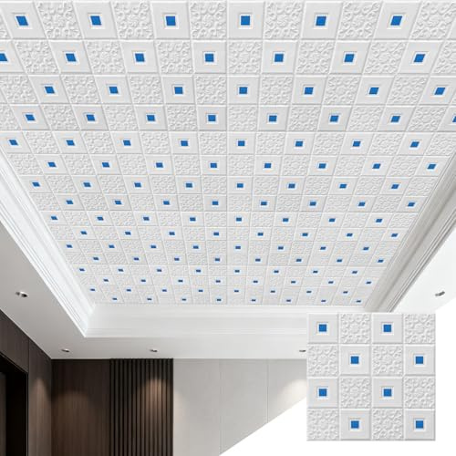 GoldeneAmeisen Dalles De Plafond Suspendu,Plafond PVC Autocollant,Panneaux De Plafond 3D,Installation Rapide,Facile à Nettoyer,ImperméAble,pour sous-Sol,Cuisine,Salle De Bain
