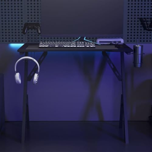 HFXHIJXQ Gaming-Schreibtisch 90x60x75 cm Holz/Eisen Y-Gestell, Kopfhörer- & Becherhalter, Home-Office Computertisch