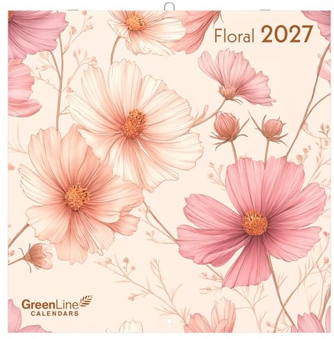 Floral 2027: Wandkalender 30x30 cm (30x60 geöffnet) mit 12 floralen Illustrationen und 6-sprachigem Kalendarium