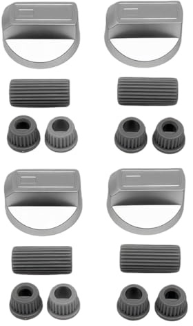 onestoparts Drehknopf Herd Set mit 4 Universal-Schalterknöpfen mit Adaptern für Amlost alle Backofen, Herd, Gas und Elektroherd (Silber)