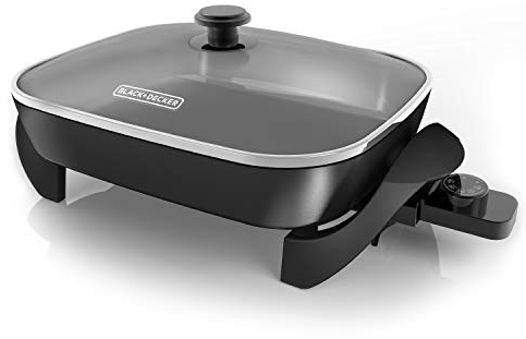 BLACK+DECKER Electric Skillet, Variable Temperature Control, Nonstick Cooking Surface, Dishwasher Safe, Tempered Glass Lid, 12x15