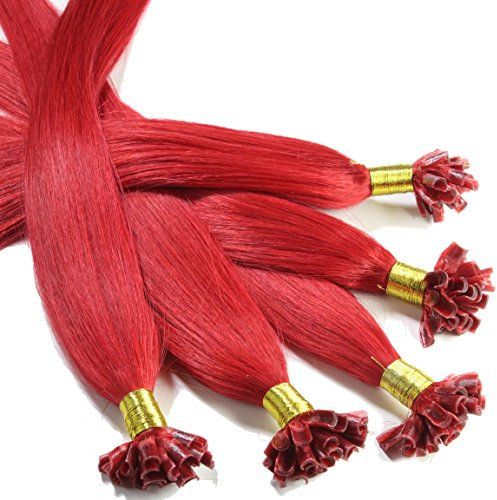Hair2Heart 25 x 1g extensions cheveux keratine à chaud - 50cm, couleur #Rouge, lisse