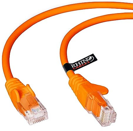 rhinocables CAT5e High-Speed Ethernet Patch Network Cable for LAN — Snagless Cable with RJ45 Connector Lead — Ideal for Internet, Router, Modem, Smart TV, PC & Laptop (Orange, 0.25m (25cm))