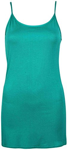 Womens Plain Sleeveless Ladies Stretch Round Scoop Neckline Camisole Long Strappy Vest Tank Top Plus Size Jade Green Size 14-16 (L/XL)