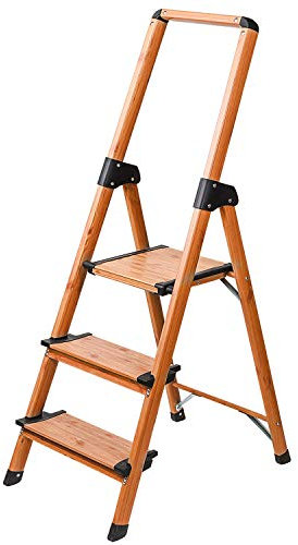 Tatkraft Upstairs Trittleiter 3 Stufen, Leicht, Schön, Stabile Leiter Bis 150 KG, Klapptritt, Höhe Rahmen verleiht Sicherheit, Stufen schön Breit und rutschfest, Skandinavischer Holz Look