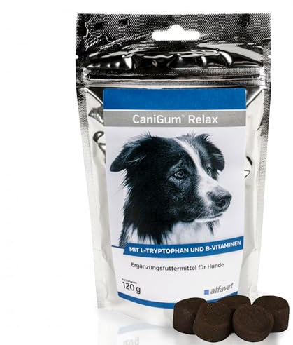 Alfavet CaniGum Relax, Ergänzungsfuttermittel für Hunde mit L-Tryptophan und B-Vitaminen, Beruhigung und Nervenstärke, 120g Kaudrops