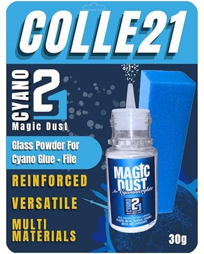 Poudre de Verre Magicdust by Colle21 pour colle cyano Super Glue, Inclut Lime Abrasive, Idéal pour Modélisme & Bricolage