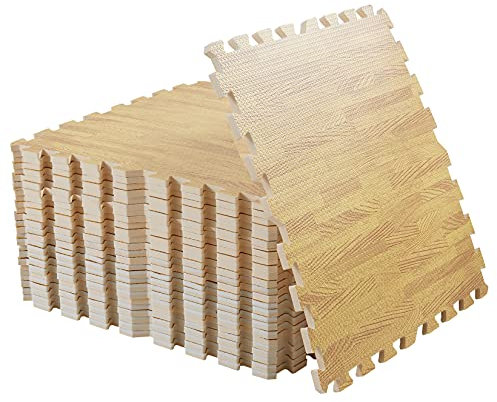 Tappeto per palestra pavimento puzzle: 24 pezzi tappetino incastro 60x60cm tappetini ginnastica fitness casa tatami bambini gioco esercizi legno effetto schiuma eva morbido quadrato interno, Giallo