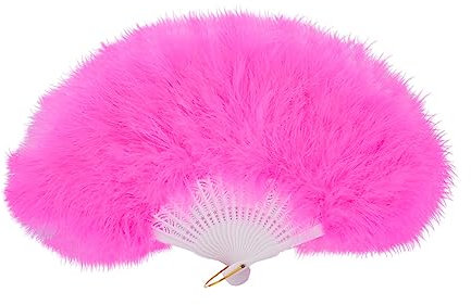Handfächer mit Marabu-Federn, 45 cm, für Kostüme, Hochzeit, Party, Geschenk, Outdoor, Vintage, Tanz, Fotoshooting, Dunkelrosa