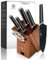 Bloc à couteaux avec couteau 7 pièces, set de couteaux avec revêtement antiadhésif noir, couteau de chef en acier inoxydable allemand, couteau à pain, couteau santoku, couteau polyvalent