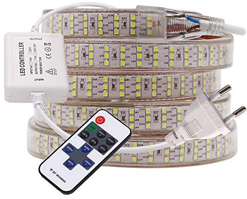 XUNATA Dimmbar LED Strip, 220V 2835 SMD 276leds / m IP65 Wasserdicht,Kein Selbstklebender,Flexibles LED Lichtschlauch für Küche Stairway Weihnachten Party Deko (Weiß, 50M)