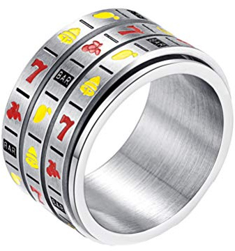 OAKKY Unisex Obst Slot Maschine Muster Drehbar Glücklich Ring Edelstahl