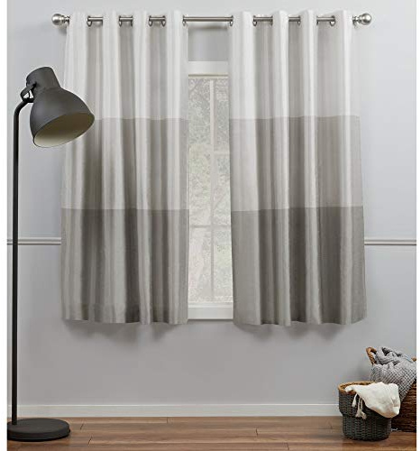 Exclusive Home Chateau Striped Faux Silk Grommet Top Curtain Panel Pair, 54x63, Dove Grey
