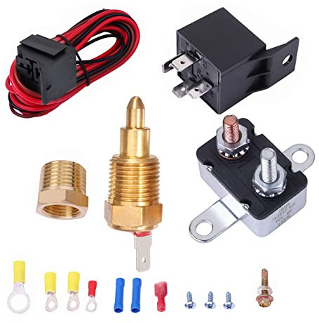 185-200 Degree Electric Cooling Fan Thermostat Kit Electric Fan Relay Kit Temp Sensor Temperature Switch 50 60 AMP Relay Kit