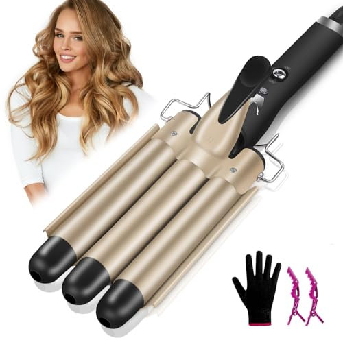 Ondulador de Pelo 3 Tubos, LAYADO Profesional Plancha Ondas de 22 mm Temperatura Ajustable 180℃-210℃ con Placas de Cerámica de Turmalina Rizador de Pelo