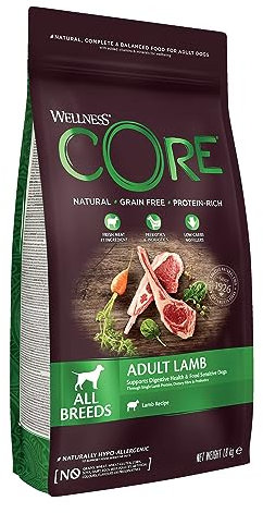 Wellness CORE Lamb, Lamm, 1,8 kg, Hundefutter trocken für ausgewachsene Hunde, ohne Zuckerzusatz, getreidefrei, mit hohem Fleischanteil, fördert eine gesunde Verdauung