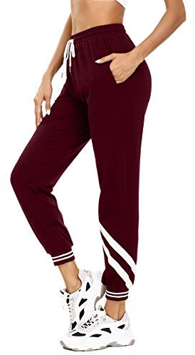 iClosam Jogginghose Damen Lang Baumwolle Sporthose Freizeithose Trainingshose High Waist Sweatpants Lounge Hose für Frauen Outdoorhose mit Streifen für Jogging Sport Yoga Gym