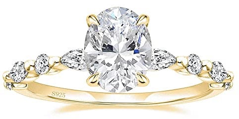 EAMTI 925 Sterling Silber Ring Zirkonia Oval Cut Solitär Verlobungsring Versprechen Ring für Frauen Größe 3-13, 6.5, Kristall, Zirkonia